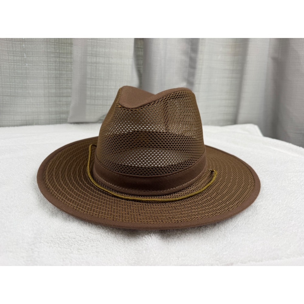 Henschel Hat Co USA Brown Mesh Breezer Safari Sun Hat Adjustable Chin Cord Large